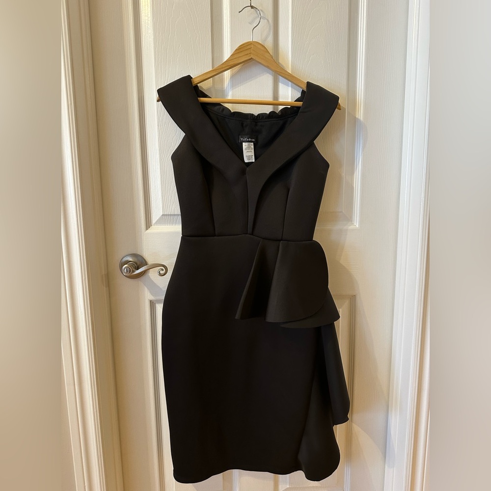 YaYa Aflalo Black Off-Shoulder Peplum Midi Dress